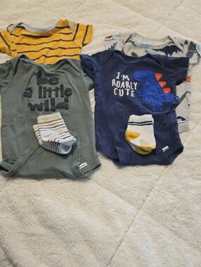 Gerber Baby Bodysuit Set in Navy, Olive, Yellow, and Striped